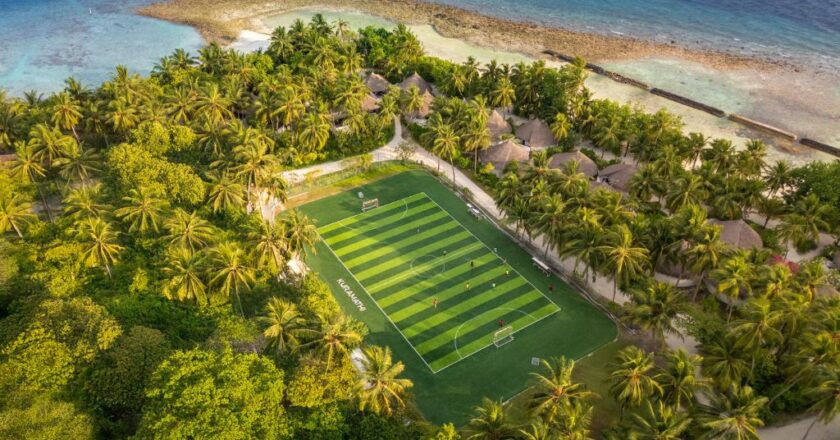 Sports travel bucket list: playing football on Kuramathi Maldives’s stunning pitch